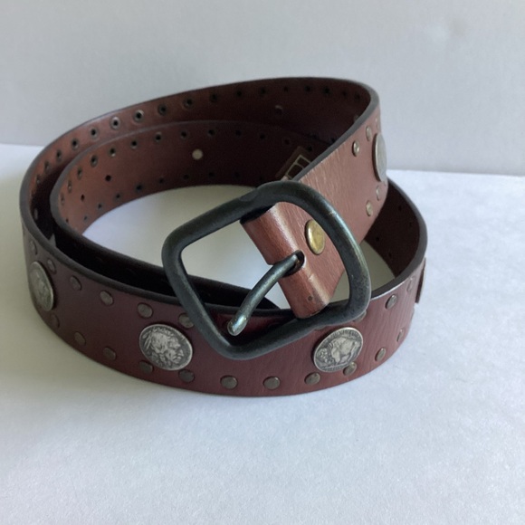 Trafalgar Belt Mens 38 Brown Buffalo Nickels Grommets Leather Western Cowboy - Picture 12 of 12